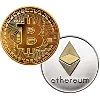 Bitcoin Ethereum Monedas Físicas Pack Color Oro y Plata Incluyen Fundas Protectoras Criptomonedas Bitcoin Ether…
